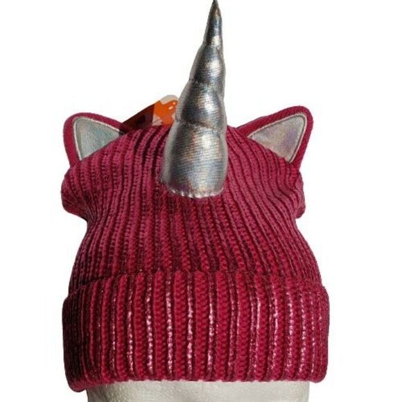Claire's Shimmery Pink Unicorn Knit Beanie - Picture 1 of 5